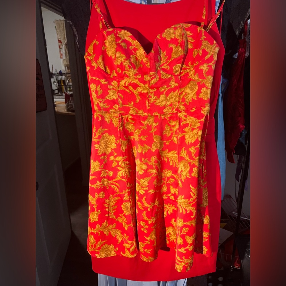Urban Outfitters Gold and Red Corset Mini Dress